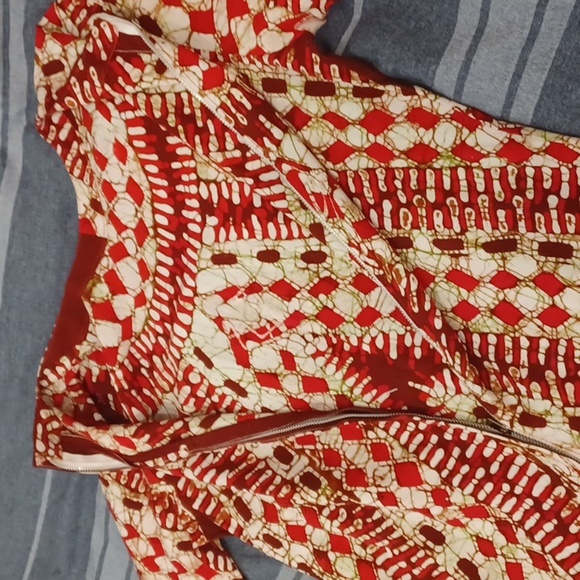 Vintage Handmade Print Kaftan Caftan Dress Maxi Bell Sleeves Red Cream M - Picture 5 of 5